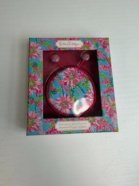 Lilly Pulitzer Ear Buds Set Pouch Floral Wired Trippin Sippin Collect Party Ni